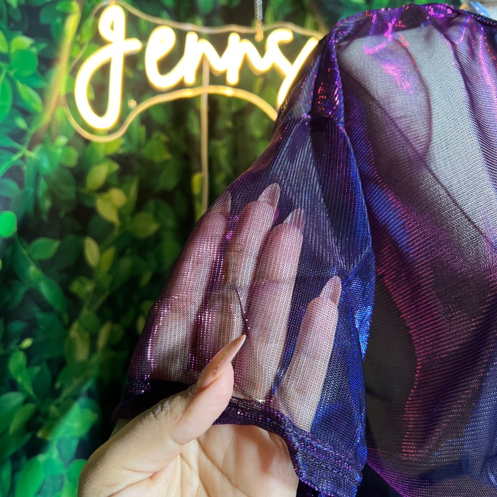 Midnight Aura Sheer Mesh Cover-Up – Iridescent Purple Festival Top - Picture 3 of 3